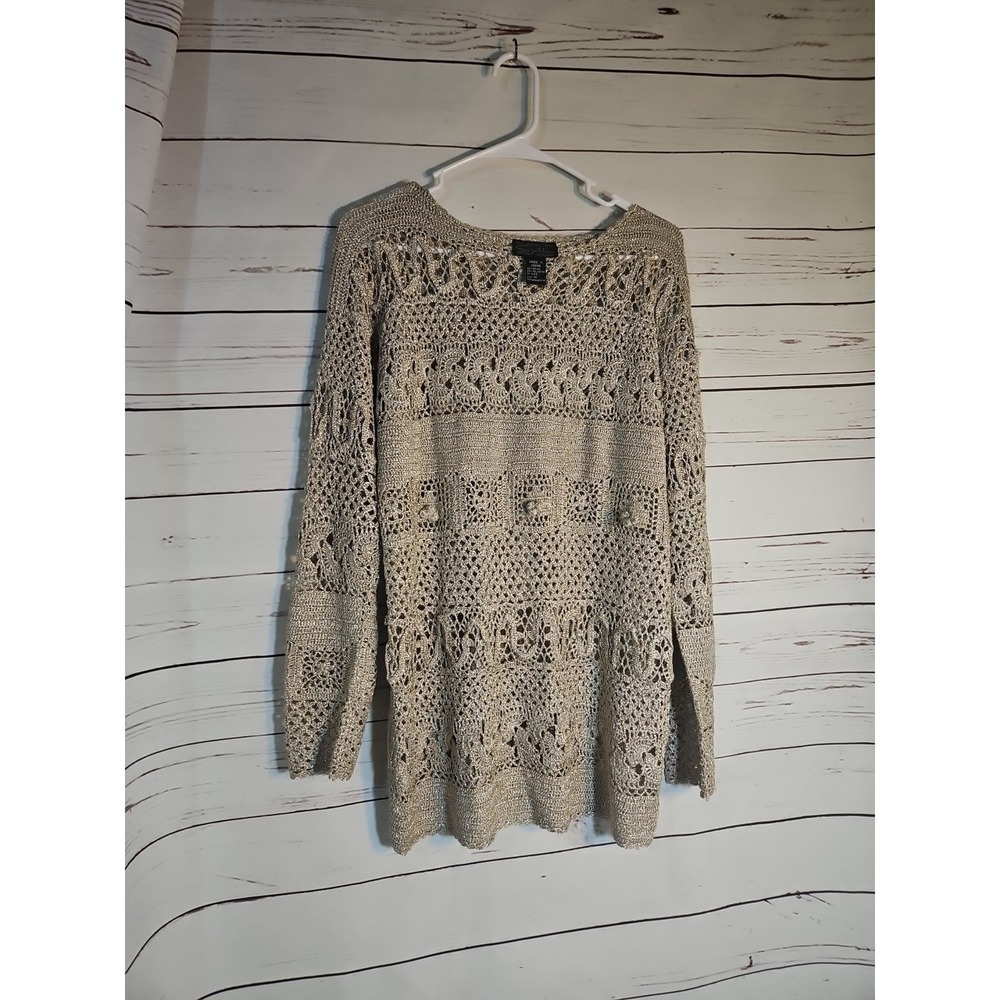 Vtg Suzelle Women's Glitter Gold  Knit Sweater‎ Size M